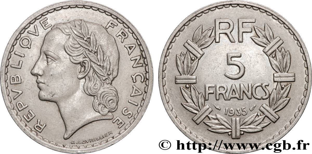 5 francs Lavrillier, nickel 1935  F.336/4 XF 