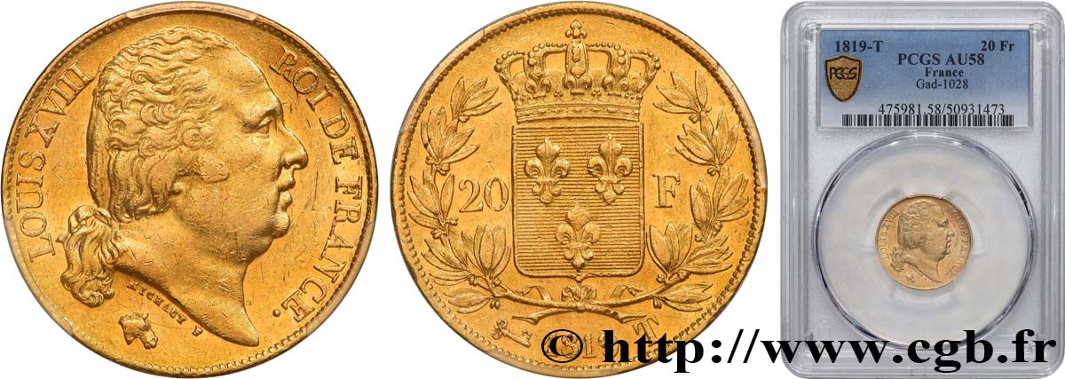 20 francs or Louis XVIII, tête nue 1819 Nantes F.519/17 SUP58 PCGS