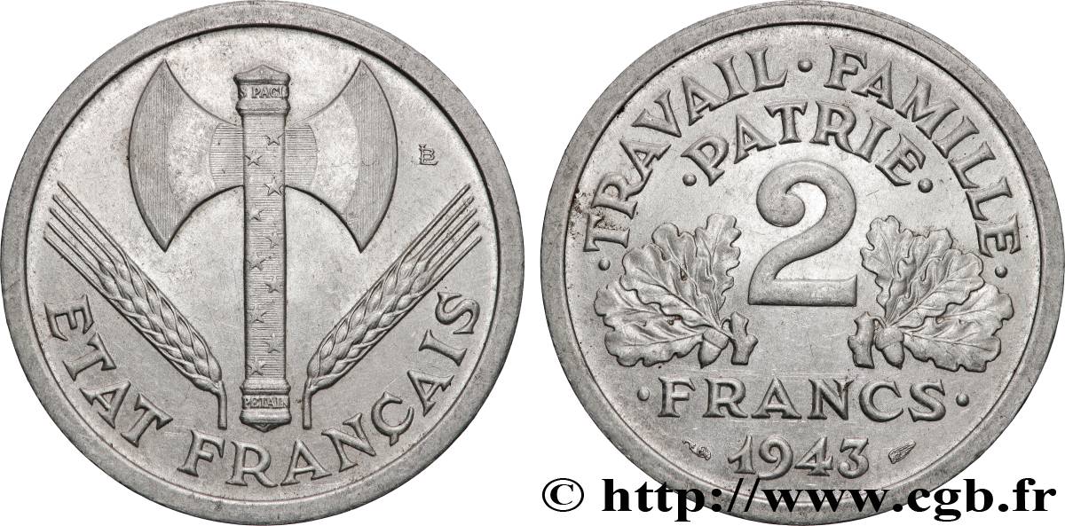2 francs Francisque 1943  F.270/2 SUP+ 