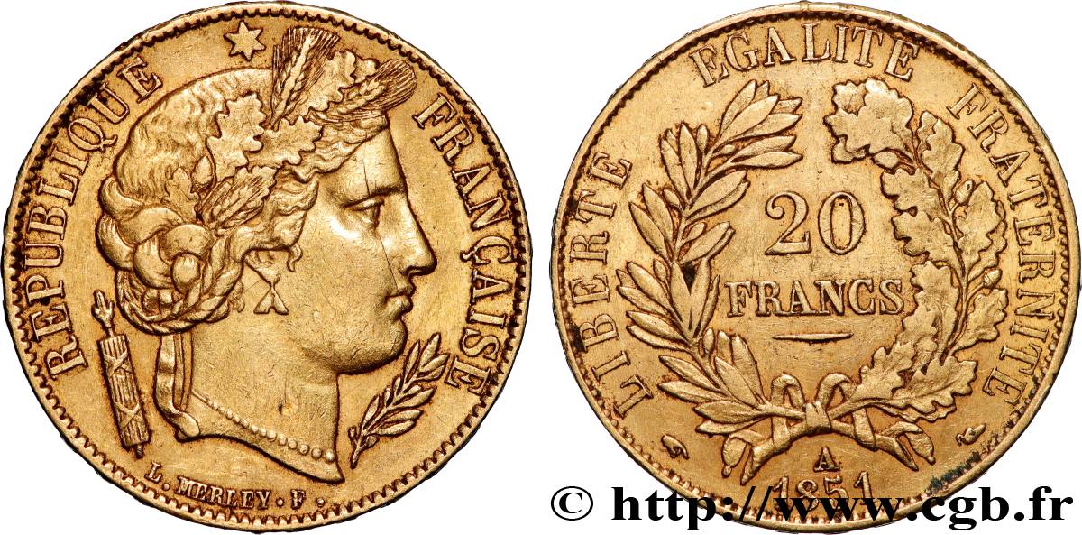 20 francs or Cérès 1851 Paris F.529/4 TTB 