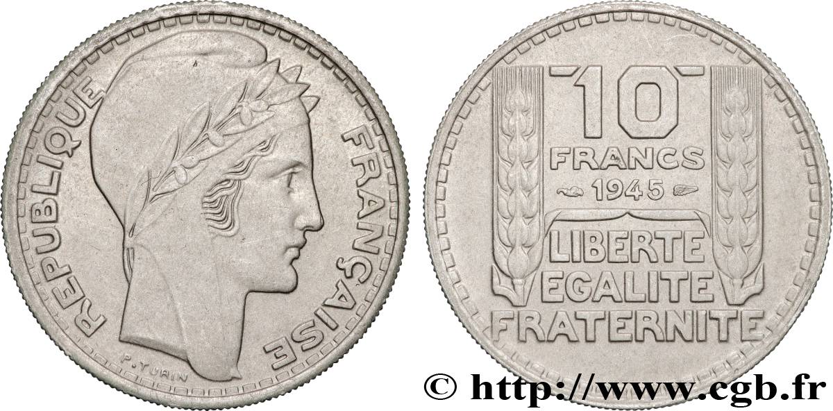 10 francs Turin, grosse tête, rameaux longs 1945  F.361/2 TTB+ 