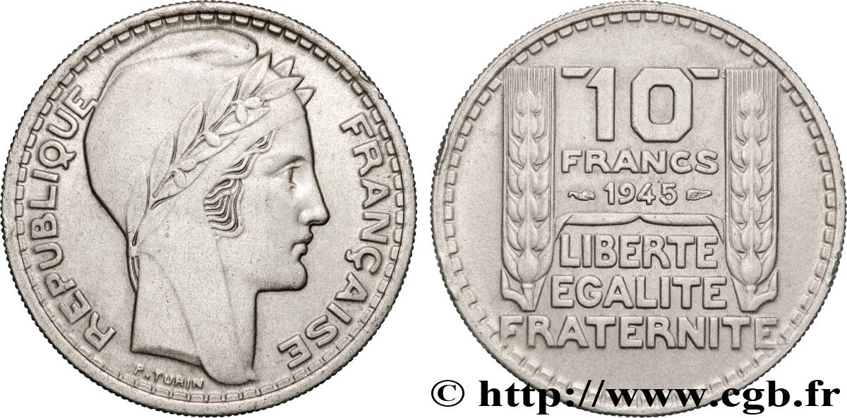10 francs Turin, grosse tête, rameaux longs 1945  F.361/2 TTB+ 