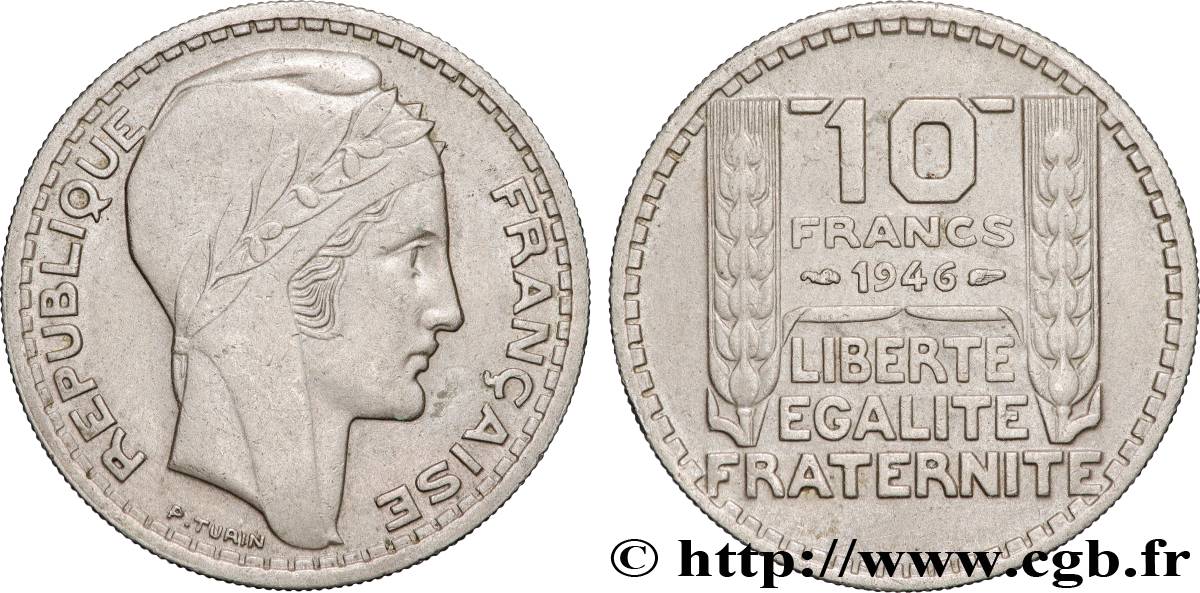 10 francs Turin, grosse tête, rameaux courts 1946  F.361A/2 SUP 