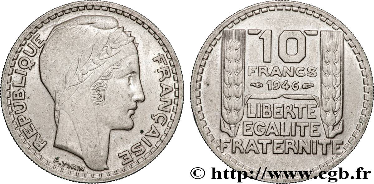 10 francs Turin, grosse tête, rameaux courts 1946  F.361A/2 SUP 