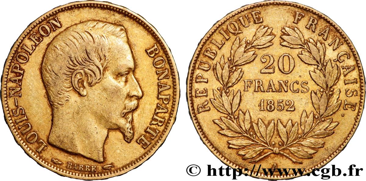 20 francs or Louis-Napoléon 1852 Paris F.530/1 TTB 