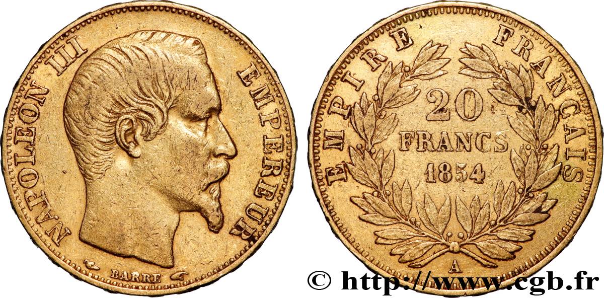 20 francs or Napoléon III, tête nue 1854 Paris F.531/2 TTB 