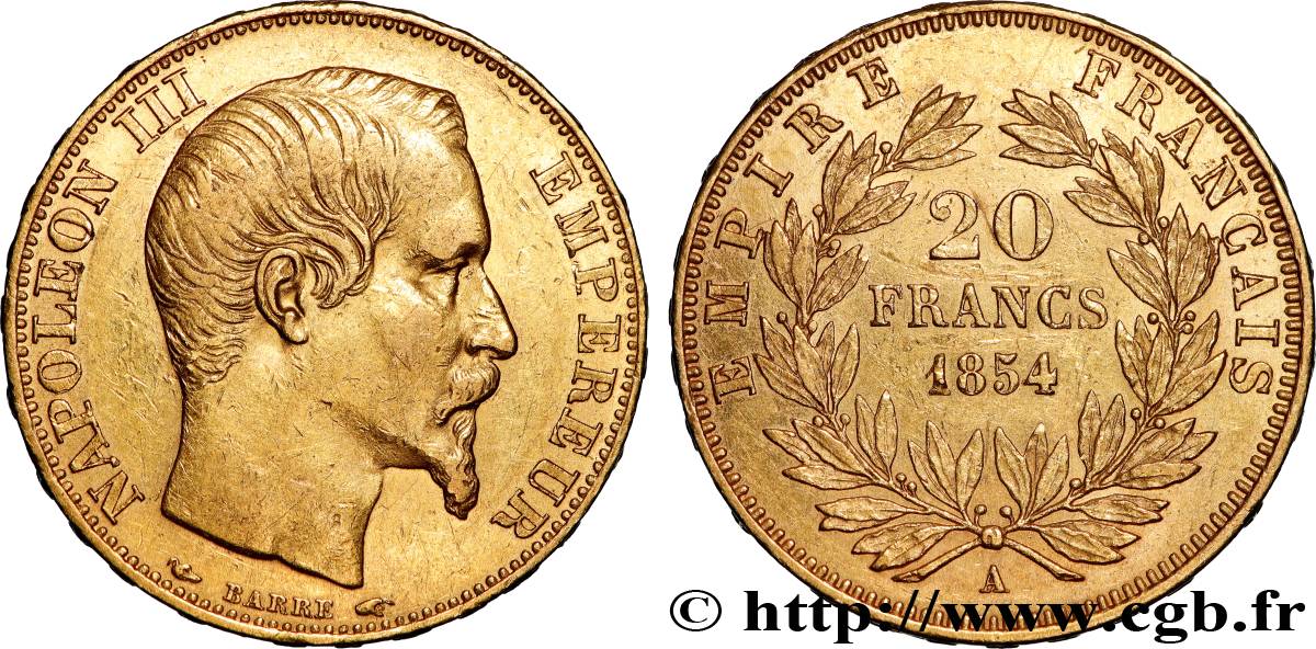 20 francs or Napoléon III, tête nue 1854 Paris F.531/2 SS 