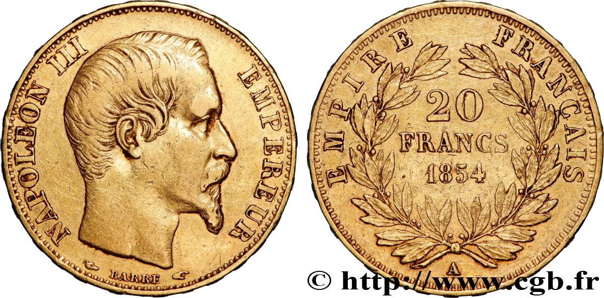 20 francs or Napoléon III, tête nue 1854 Paris F.531/2 TTB 