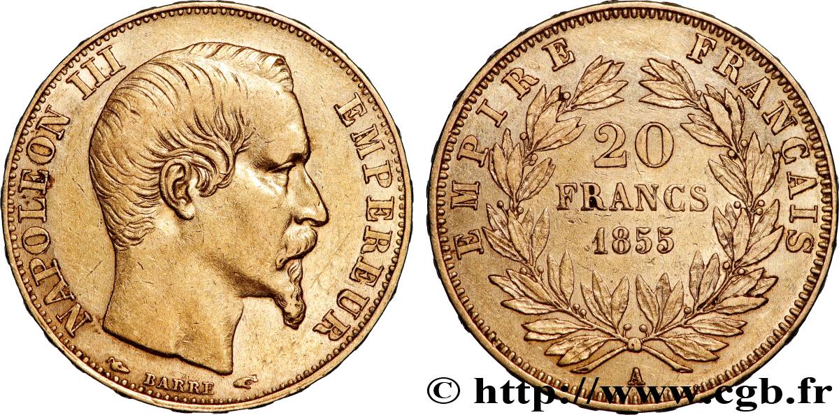 20 francs or Napoléon III, tête nue 1855 Paris F.531/3 TTB 