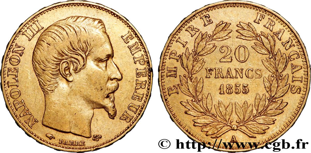 20 francs or Napoléon III, tête nue 1855 Paris F.531/4 SS 