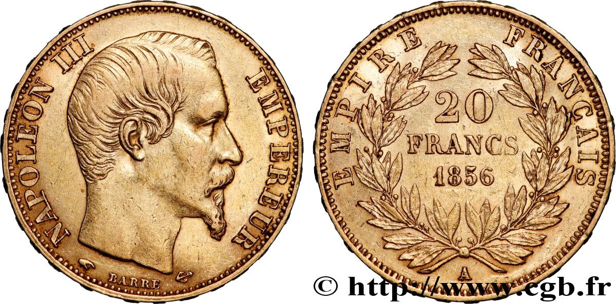 20 francs or Napoléon III, tête nue 1856 Paris F.531/9 SS 