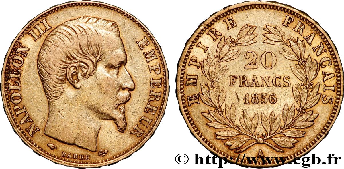 20 francs or Napoléon III, tête nue 1856 Paris F.531/9 TTB 