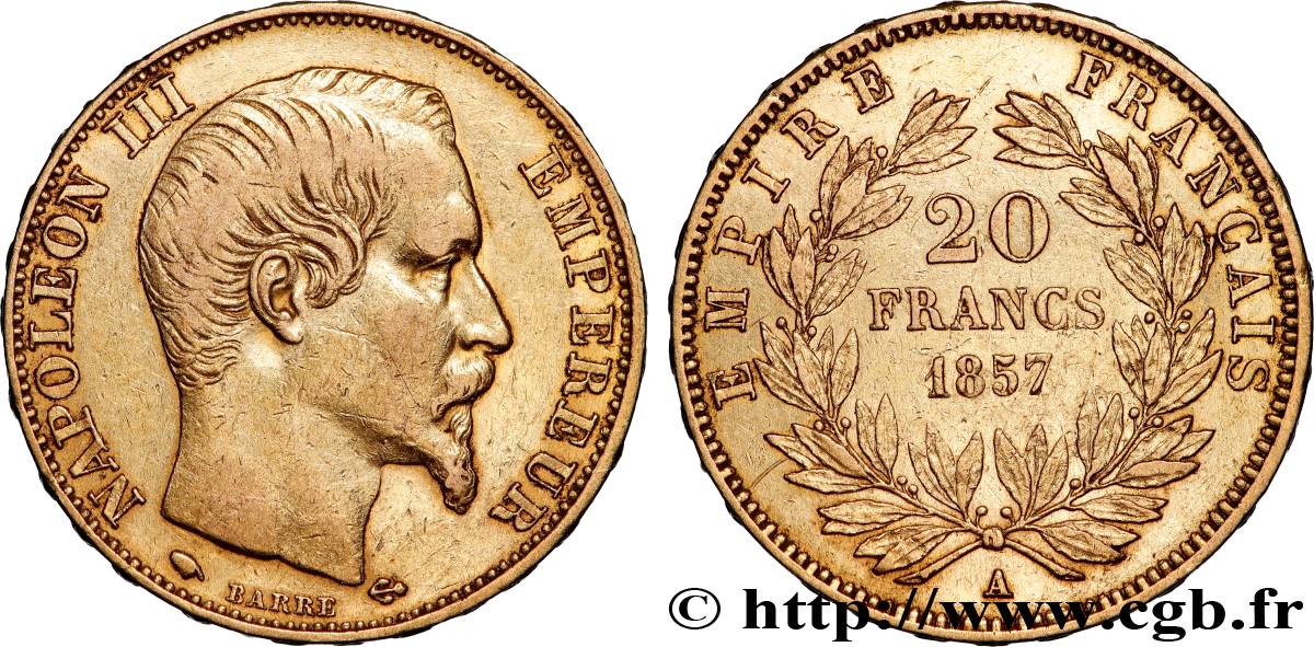 20 francs or Napoléon III, tête nue 1857 Paris F.531/12 TTB 