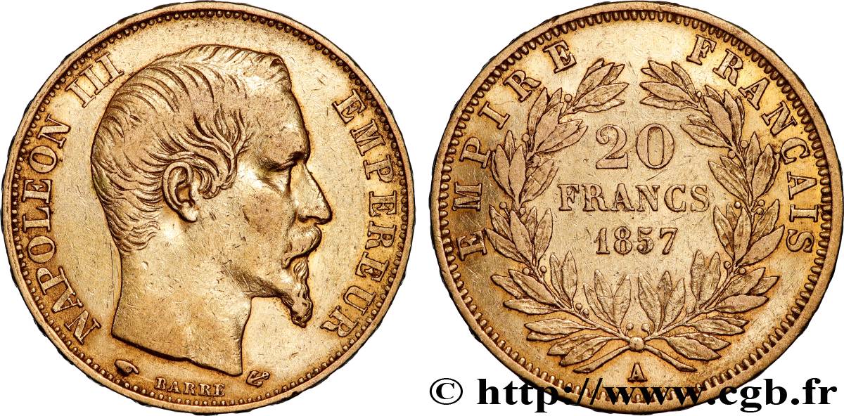 20 francs or Napoléon III, tête nue 1857 Paris F.531/12 BB 