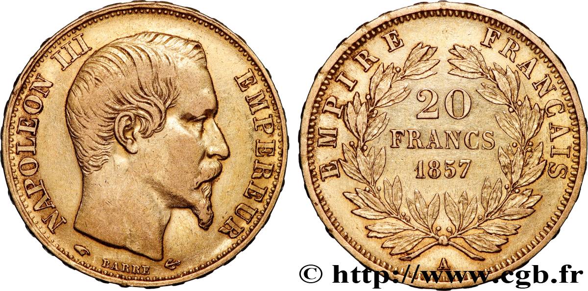 20 francs or Napoléon III, tête nue 1857 Paris F.531/12 TTB 