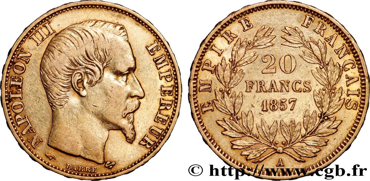 20 francs or Napoléon III, tête nue 1857 Paris F.531/12 TTB 