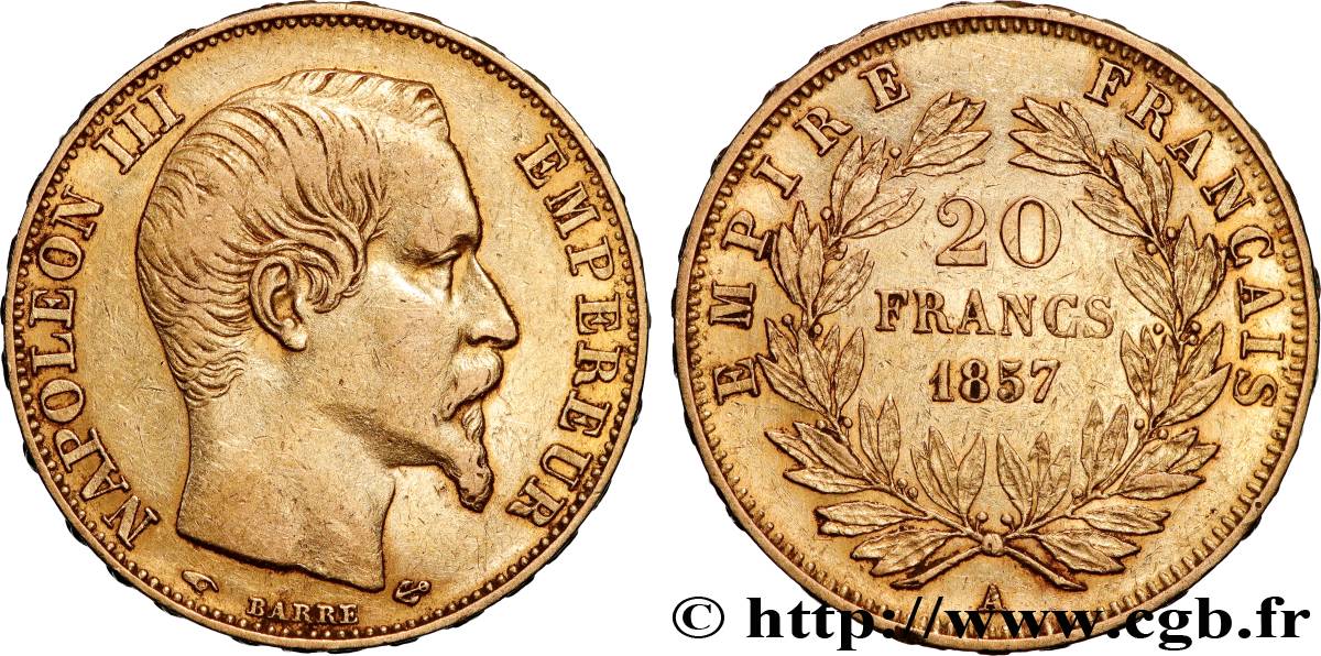 20 francs or Napoléon III, tête nue 1857 Paris F.531/12 TTB 