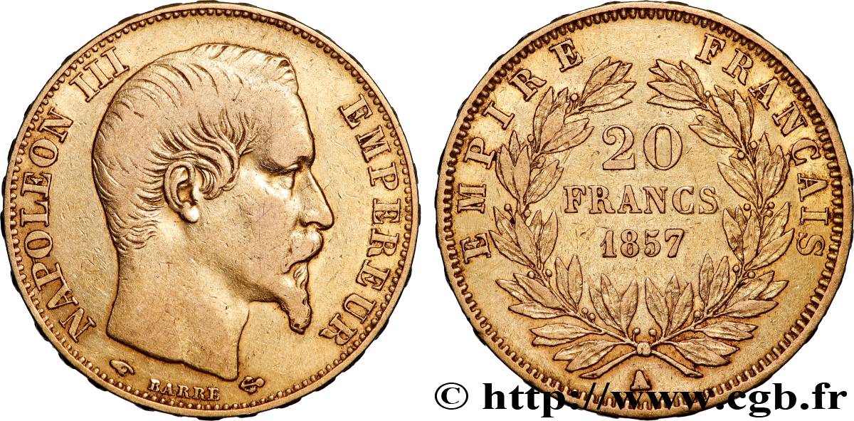 20 francs or Napoléon III, tête nue 1857 Paris F.531/12 TB+ 