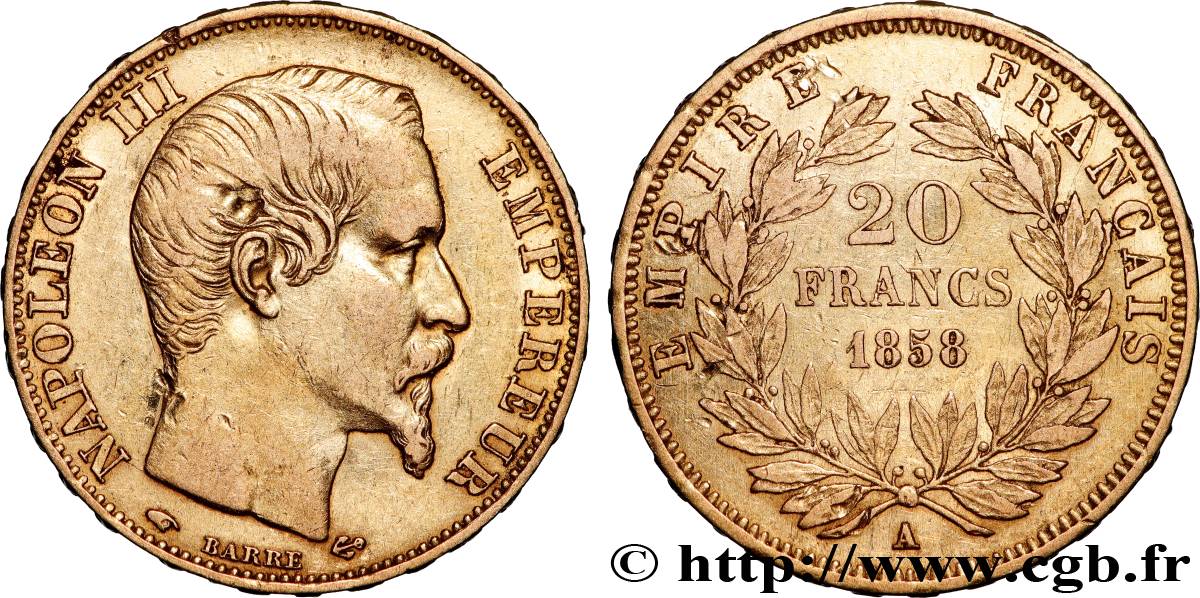 20 francs or Napoléon III, tête nue 1858 Paris F.531/13 SS 