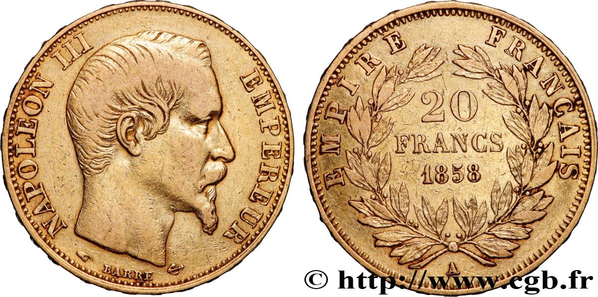 20 francs or Napoléon III, tête nue 1858 Paris F.531/13 TTB 