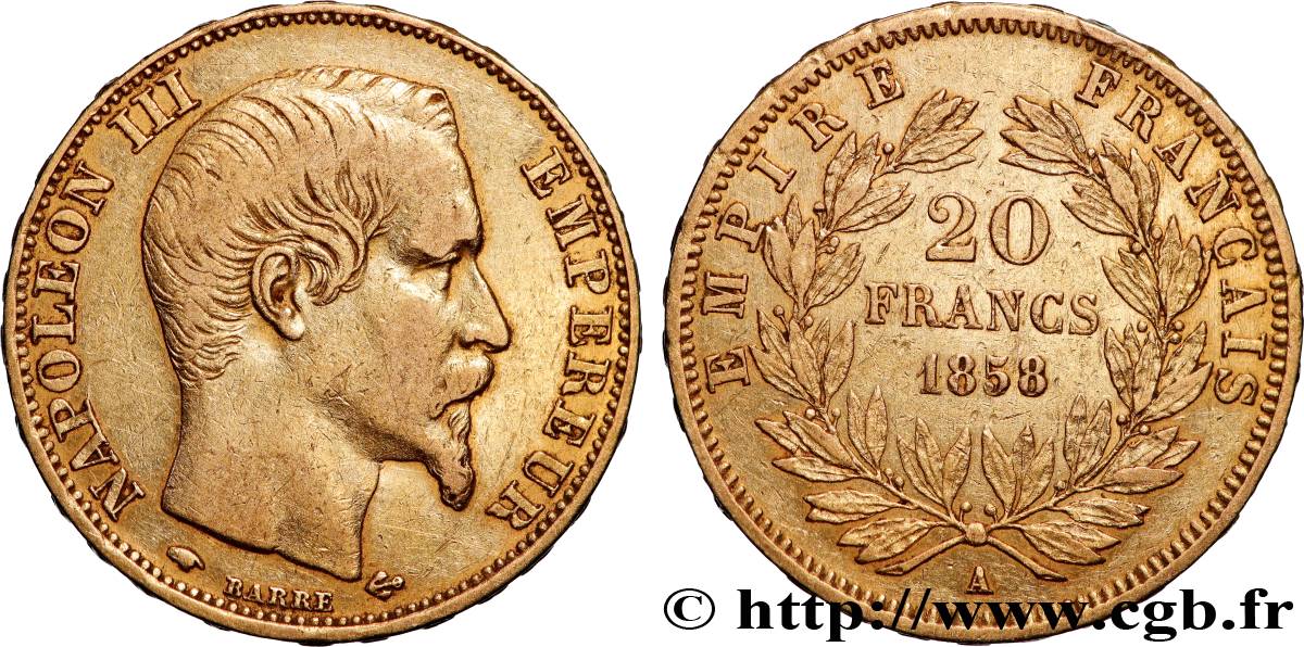 20 francs or Napoléon III, tête nue 1858 Paris F.531/13 TTB 