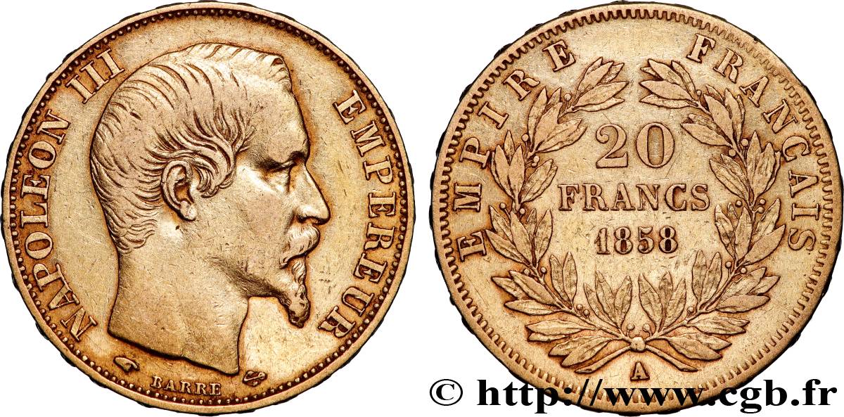 20 francs or Napoléon III, tête nue 1858 Paris F.531/13 TTB 
