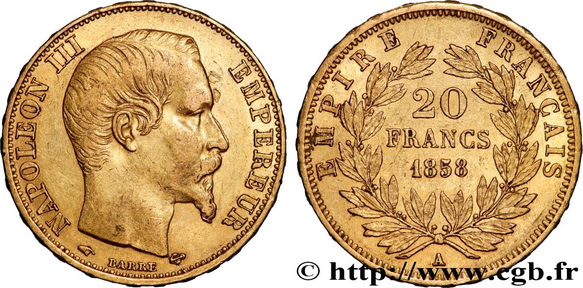 20 francs or Napoléon III, tête nue 1858 Paris F.531/13 TTB 