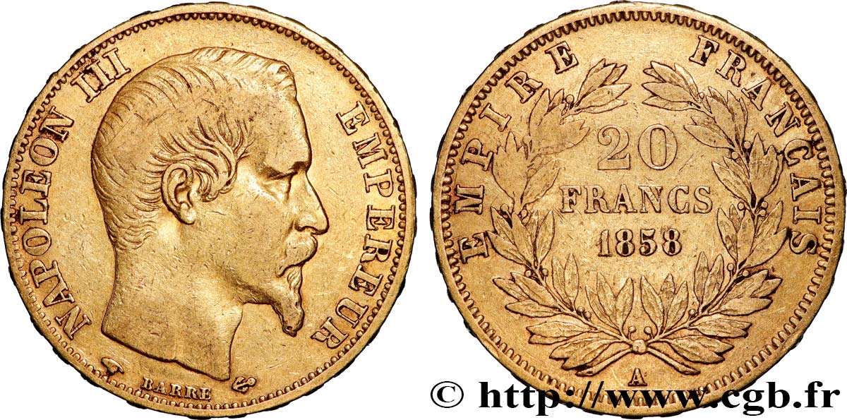 20 francs or Napoléon III, tête nue 1858 Paris F.531/13 TB+ 