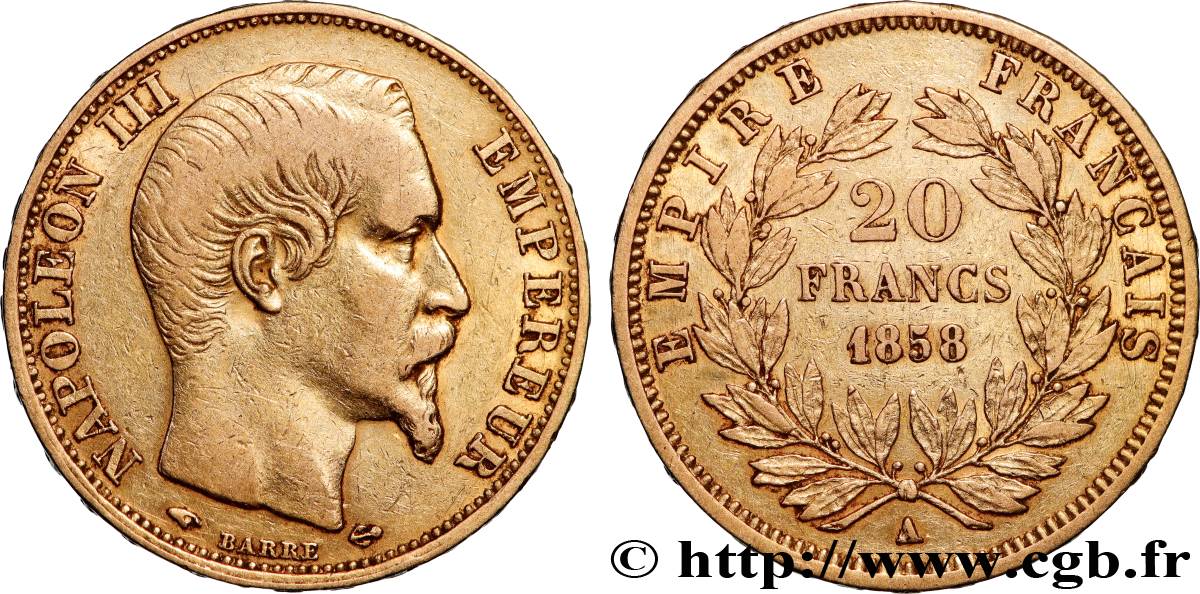 20 francs or Napoléon III, tête nue 1858 Paris F.531/13 TTB 