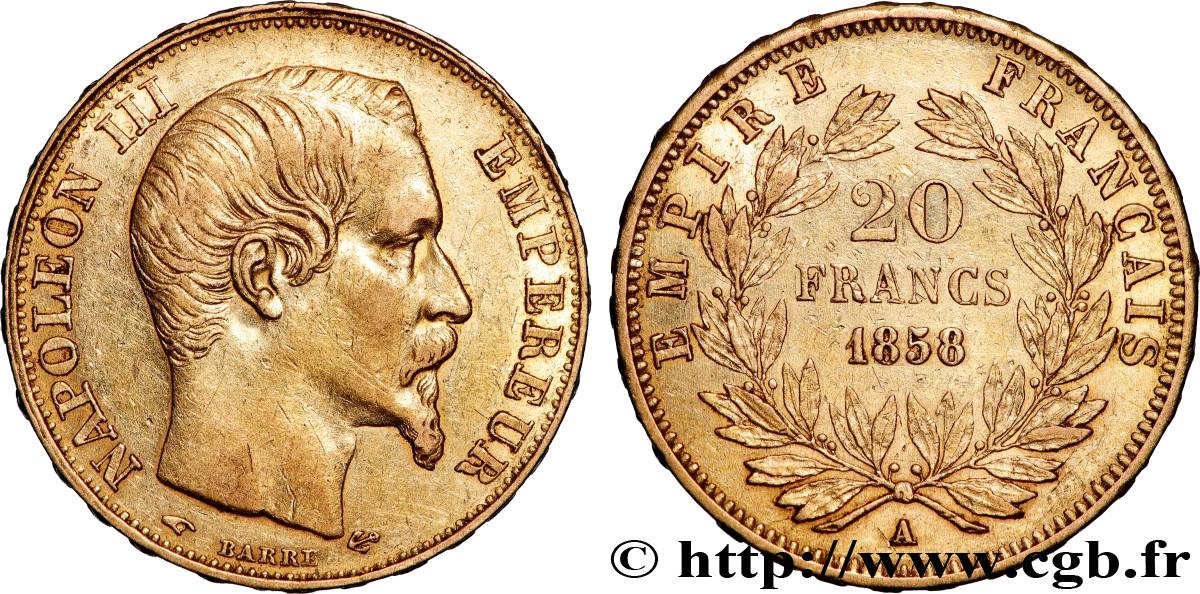 20 francs or Napoléon III, tête nue 1858 Paris F.531/13 SS 