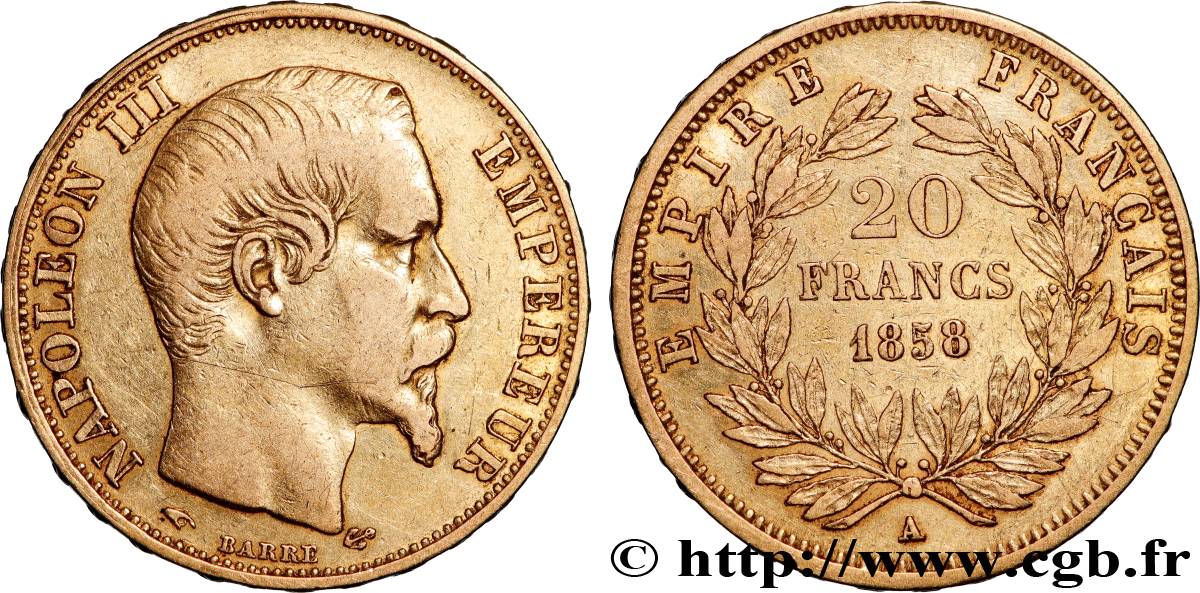 20 francs or Napoléon III, tête nue 1858 Paris F.531/13 TTB 