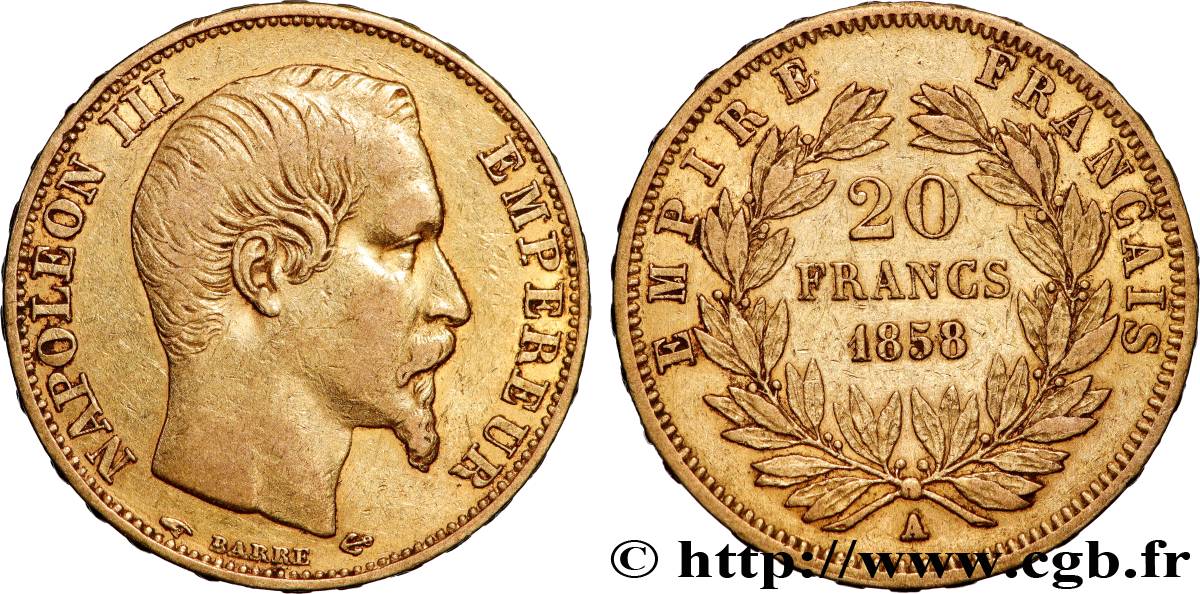 20 francs or Napoléon III, tête nue 1858 Paris F.531/13 TTB 