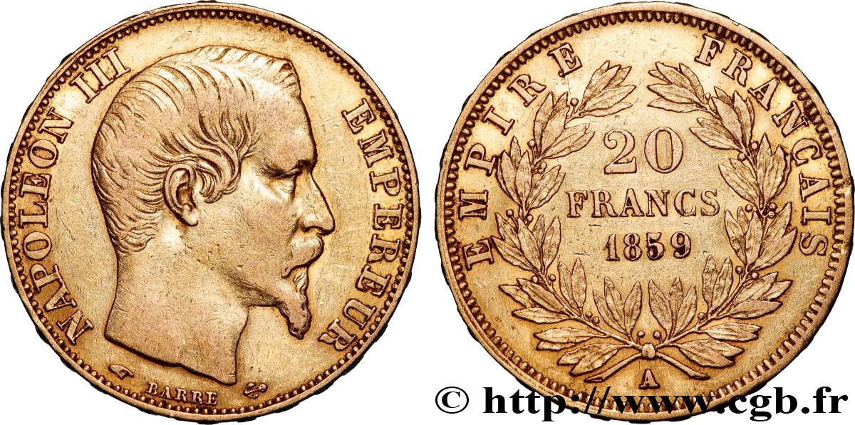20 francs or Napoléon III, tête nue 1859 Paris F.531/15 TTB 