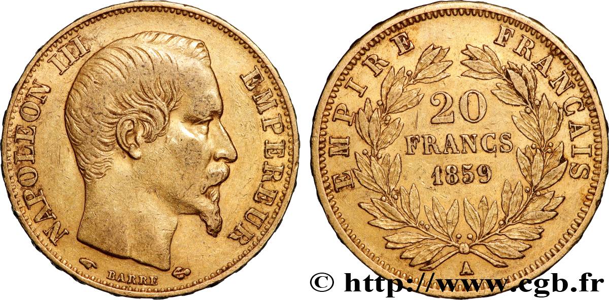20 francs or Napoléon III, tête nue 1859 Paris F.531/15 SS 