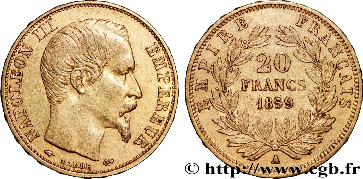 20 francs or Napoléon III, tête nue 1859 Paris F.531/15 TTB 