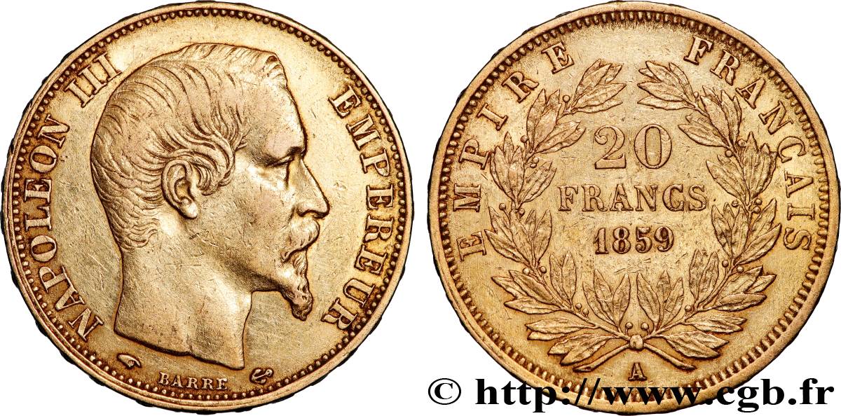 20 francs or Napoléon III, tête nue 1859 Paris F.531/15 TTB 