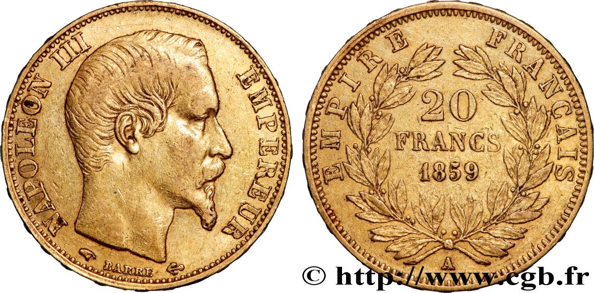 20 francs or Napoléon III, tête nue 1859 Paris F.531/15 TTB 