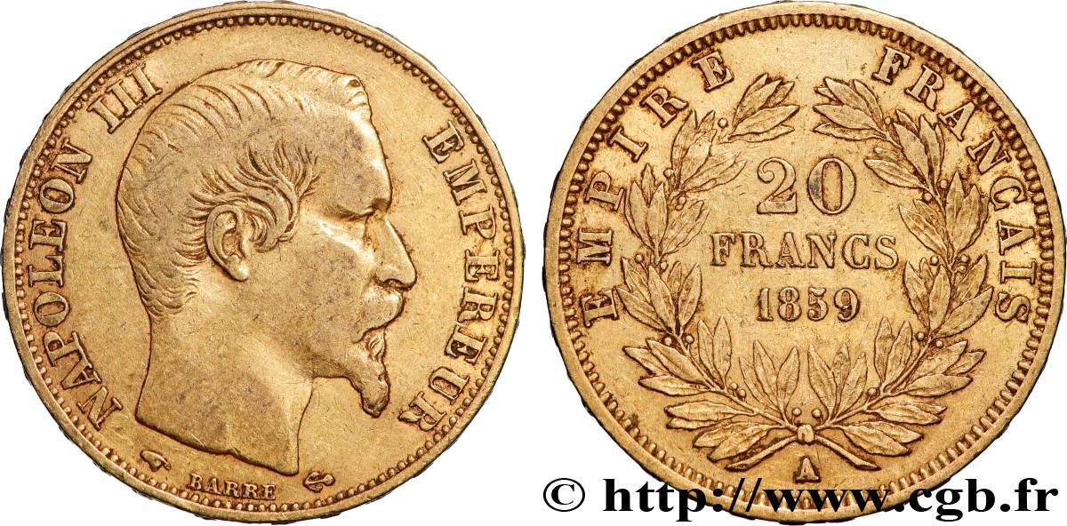 20 francs or Napoléon III, tête nue 1859 Paris F.531/15 TB+ 