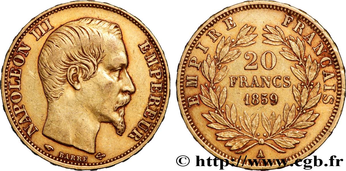 20 francs or Napoléon III, tête nue 1859 Paris F.531/15 XF 