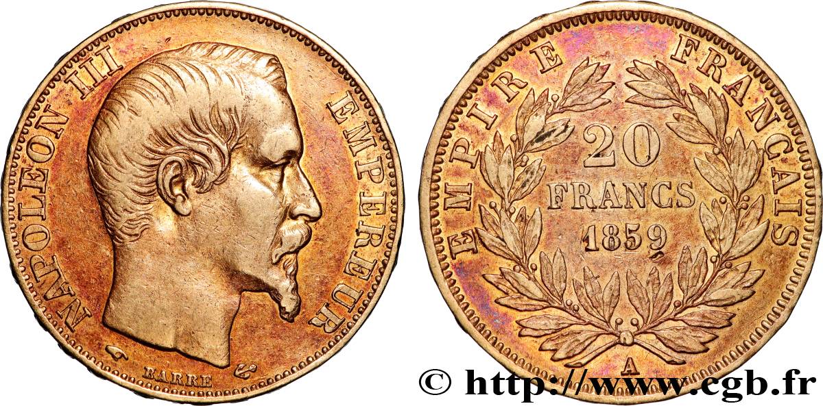 20 francs or Napoléon III, tête nue 1859 Paris F.531/15 SS 