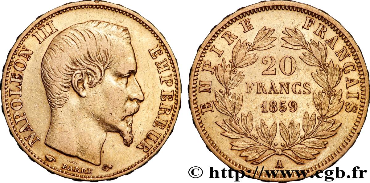 20 francs or Napoléon III, tête nue 1859 Paris F.531/15 TTB 