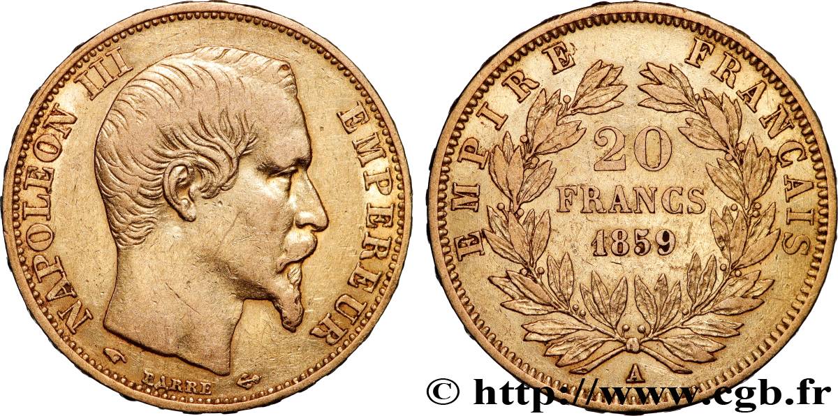 20 francs or Napoléon III, tête nue 1859 Paris F.531/15 SS 