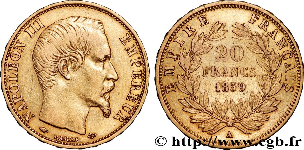 20 francs or Napoléon III, tête nue 1859 Paris F.531/15 TTB 
