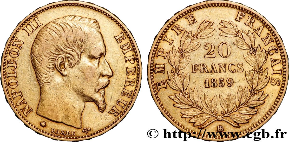 20 francs or Napoléon III, tête nue 1859 Strasbourg F.531/16 TTB 