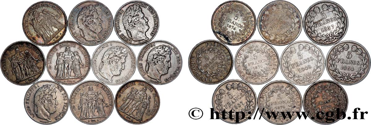 Lot de dix écus de 5 francs n.d.  F.-/ S 