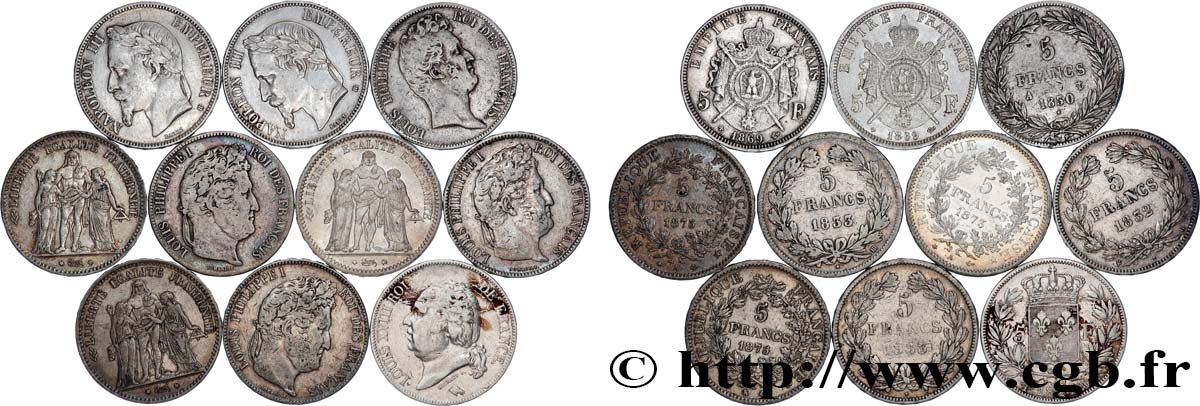 Lot de dix écus de 5 francs n.d.  F.-/ VF 