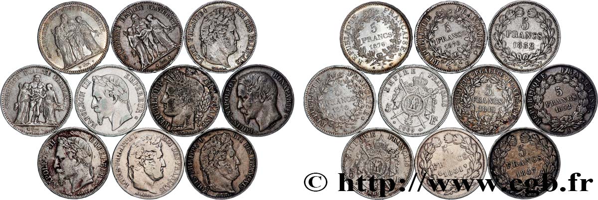 Lot de dix écus de 5 francs n.d.  F.-/ VF 