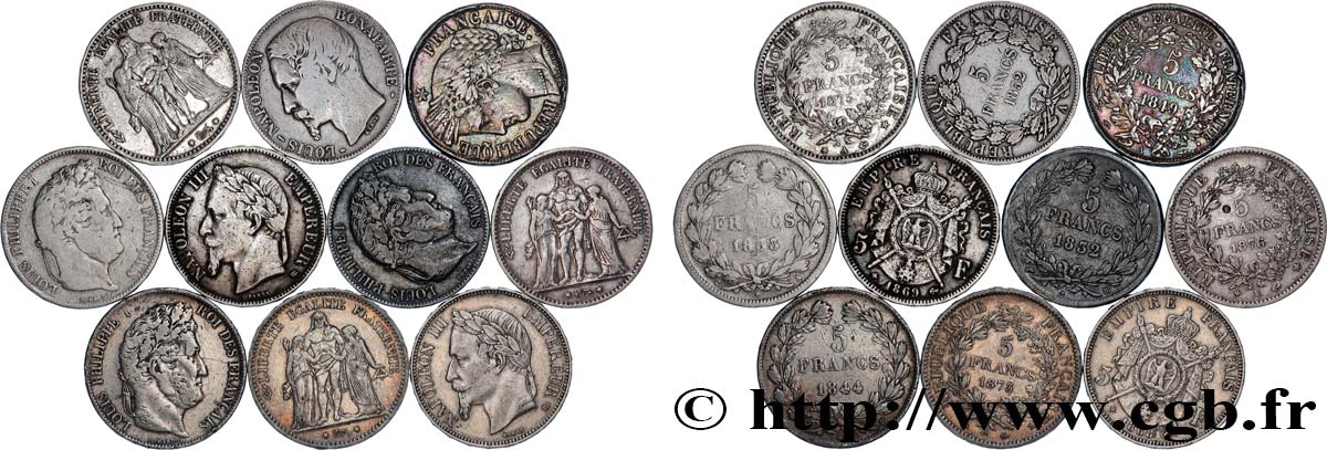 Lot de dix écus de 5 francs n.d.  F.-/ VF 