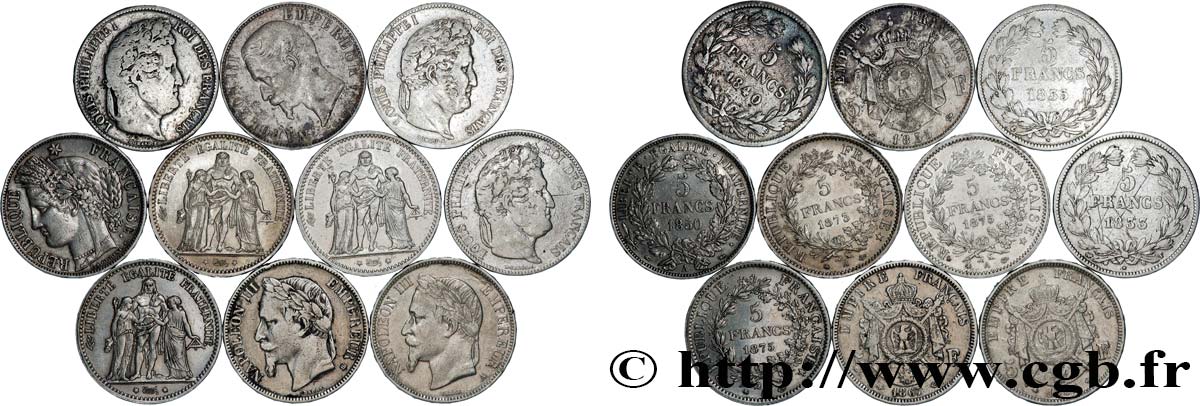 Lot de dix écus de 5 francs n.d.  F.-/ TB 