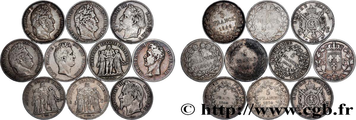 Lot de dix écus de 5 francs n.d.  F.-/ MB 